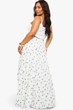boohoo Jupe maxi à volants en popeline florale Plus<Femme Jupes|Jupes