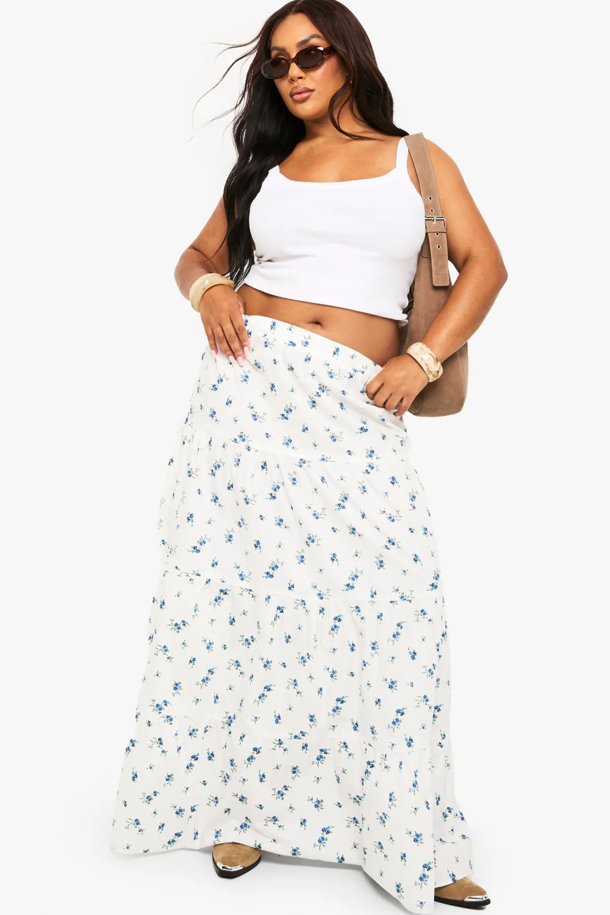 boohoo Jupe maxi à volants en popeline florale Plus<Femme Jupes|Jupes