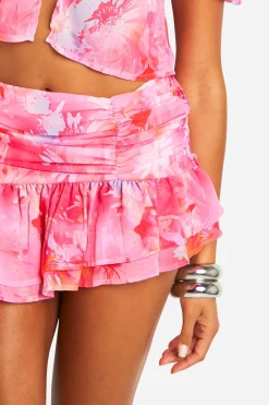 boohoo Jupe micro mini en chiffon à volants abstrait<Femme Jupes|Jupes