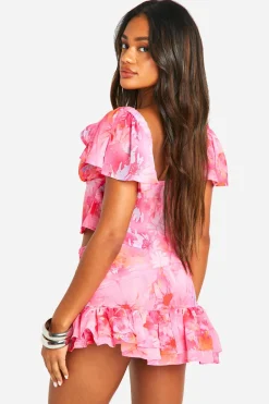 boohoo Jupe micro mini en chiffon à volants abstrait<Femme Jupes|Jupes