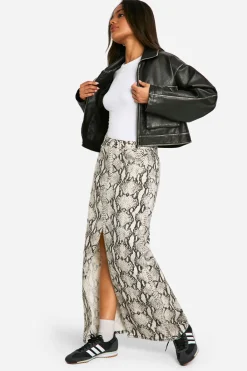 boohoo Jupe midaxi en denim à imprimé synthétique<Femme Jupes|Denim