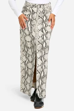 boohoo Jupe midaxi en denim à imprimé synthétique<Femme Jupes|Denim