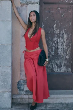boohoo Jupe Midaxi En Popeline Avec Taille Nouée<Femme Jupes|Jupes
