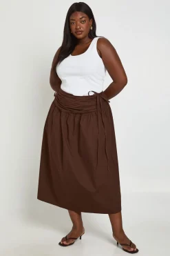 boohoo Jupe Midaxi En Popeline Grande Taille Avec Taille Nouée<Femme Jupes|Jupes