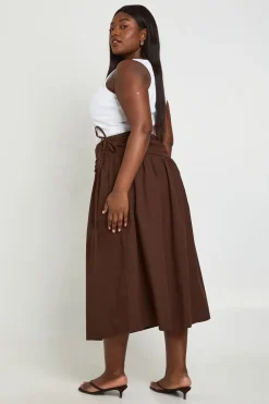boohoo Jupe Midaxi En Popeline Grande Taille Avec Taille Nouée<Femme Jupes|Jupes