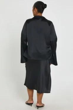 Jupe Midaxi Satin à Coupe Biais pour les Formes