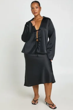 Jupe Midaxi Satin à Coupe Biais pour les Formes