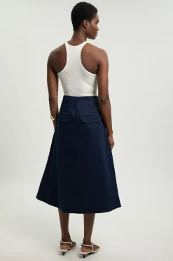 Jupe Midi Ajustée En Coton Avec Détail De Boutons Petite