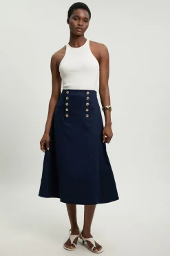 Jupe Midi Ajustée En Coton Avec Détail De Boutons Petite