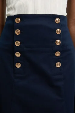 Jupe Midi Ajustée En Coton Avec Détail De Boutons