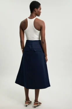 Jupe Midi Ajustée En Coton Avec Détail De Boutons
