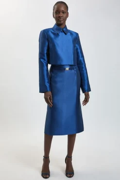 KarenMillen Jupe Midi Ajustée En Satin Twill Avec Ceinture Petite Forever<Femme Jupes|Jupes