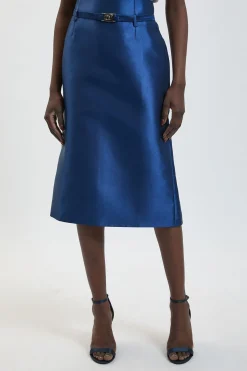 KarenMillen Jupe Midi Ajustée En Satin Twill Avec Ceinture Petite Forever<Femme Jupes|Jupes