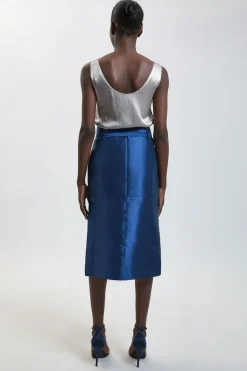 KarenMillen Jupe Midi Ajustée En Satin Twill Avec Ceinture Petite Forever<Femme Jupes|Jupes