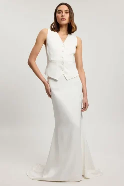 Jupe Midi Ajustée En Viscose Satinée À Ourlet Asymétrique