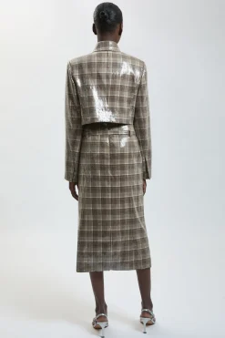 Jupe Midi Ajustée À Paillettes Avec Ceinture