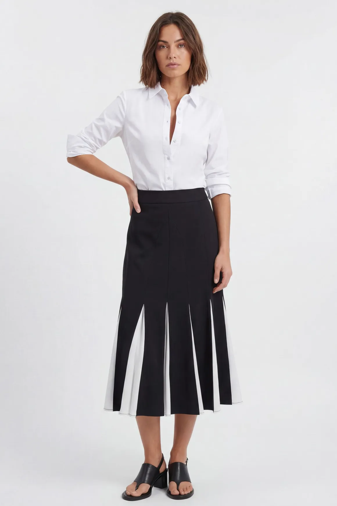 Jupe Midi Ajustée Souple Avec Détail De Godets Contrastants