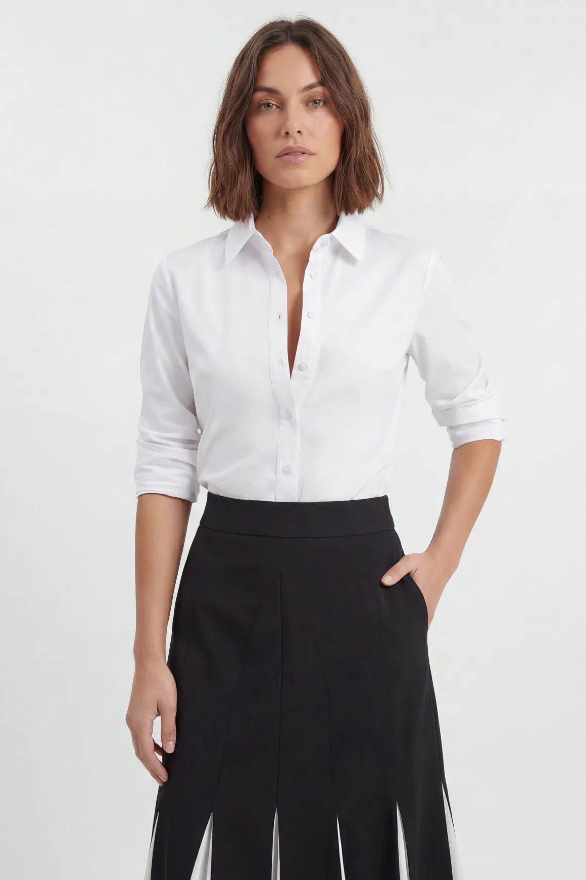 Jupe Midi Ajustée Souple Avec Détail De Godets Contrastants
