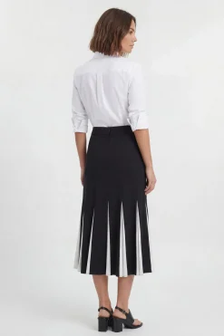 Jupe Midi Ajustée Souple Avec Détail De Godets Contrastants