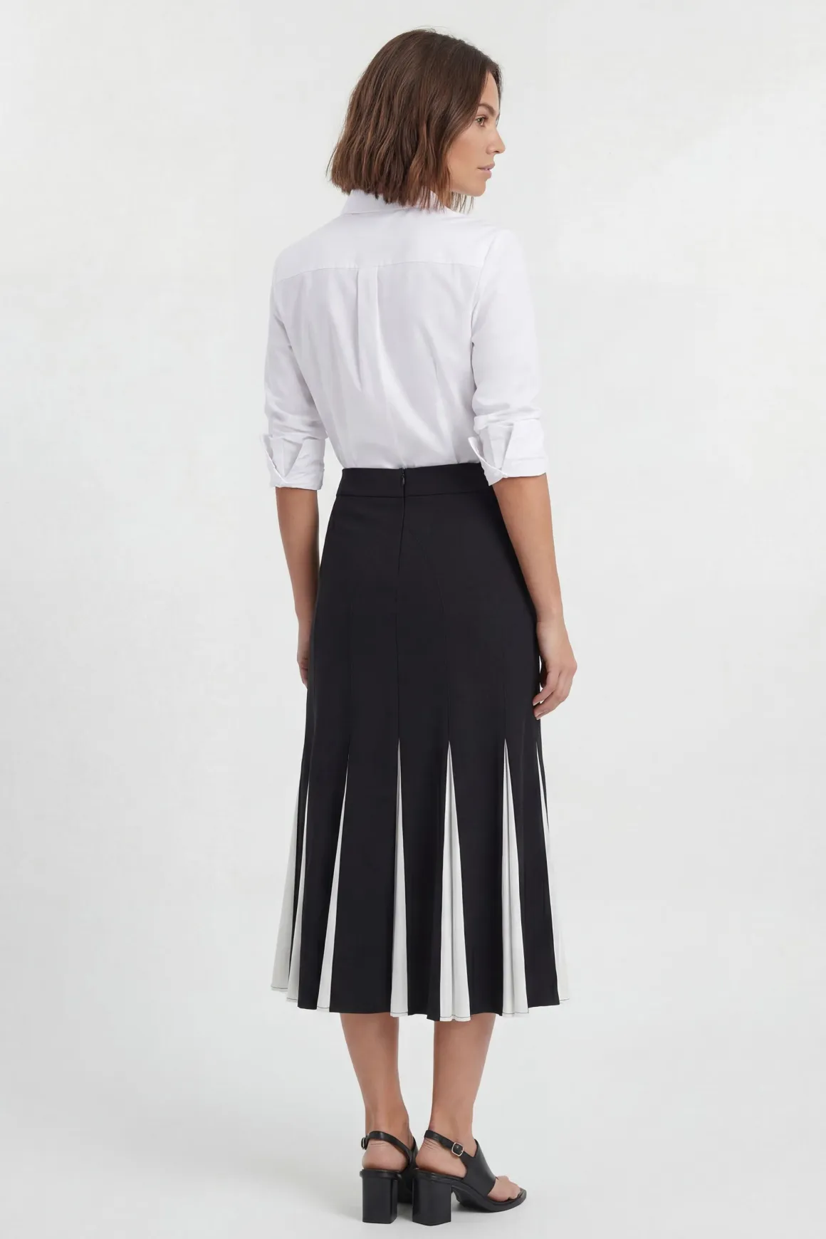 Jupe Midi Ajustée Souple Avec Détail De Godets Contrastants
