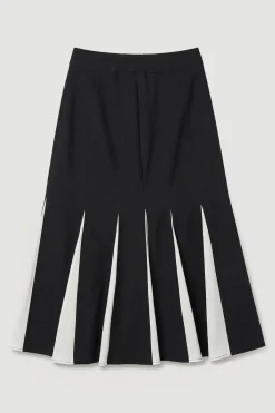 Jupe Midi Ajustée Souple Avec Détail De Godets Contrastants