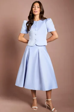 Jupe Midi Ample En Satin Avec Plis Devant
