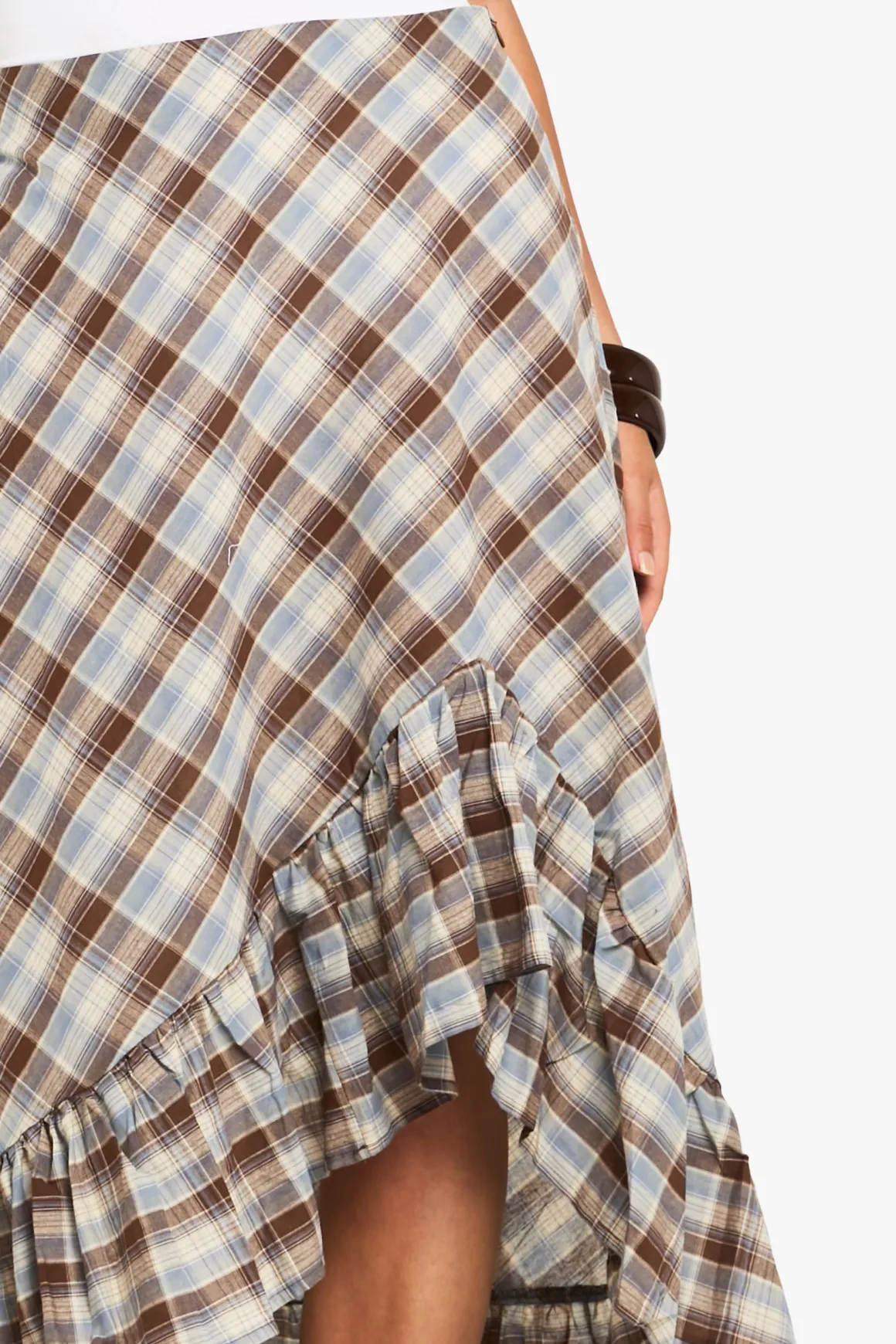 Jupe Midi Asymétrique à Carreaux et Volants