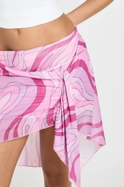 Jupe Midi Asymétrique En Mesh À Motif Abstrait
