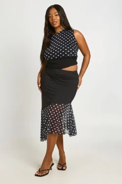Jupe Midi Asymétrique Grande Taille À Pois Mélangés