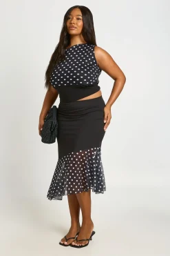 Jupe Midi Asymétrique Grande Taille À Pois Mélangés