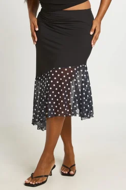 Jupe Midi Asymétrique Grande Taille À Pois Mélangés