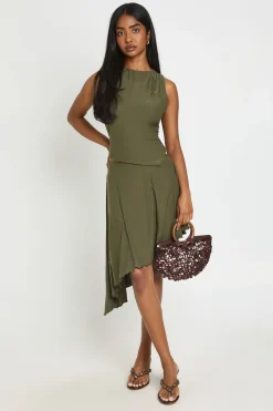 Jupe Midi Asymétrique À Ourlet Avec Détails Froncés