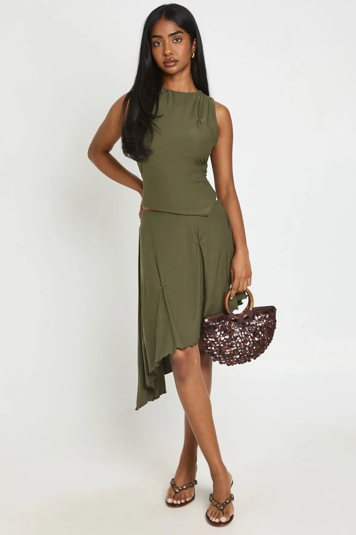Jupe Midi Asymétrique À Ourlet Avec Détails Froncés