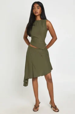 Jupe Midi Asymétrique À Ourlet Avec Détails Froncés