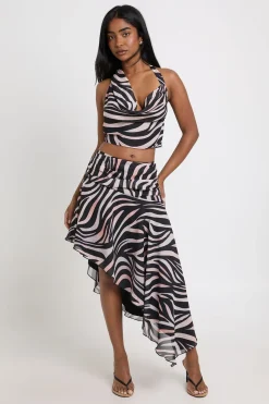 Jupe Midi Asymétrique À Ourlet Mouchoir Imprimé Zèbre