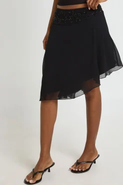 Jupe Midi Asymétrique À Sequins Brodés