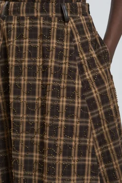 Jupe Midi À Carreaux Ornée De Perles