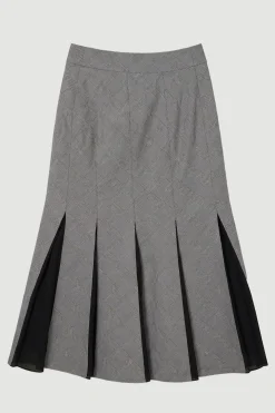 Jupe Midi À Carreaux Souples Avec Détails Godets