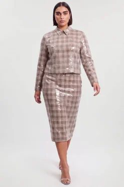 Jupe Midi Cintrée À Sequins Avec Ceinture Grande Taille