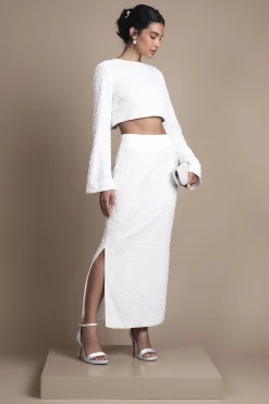 Jupe Midi Colonne en Velours à Paillettes