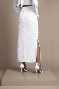 Jupe Midi Colonne en Velours à Paillettes