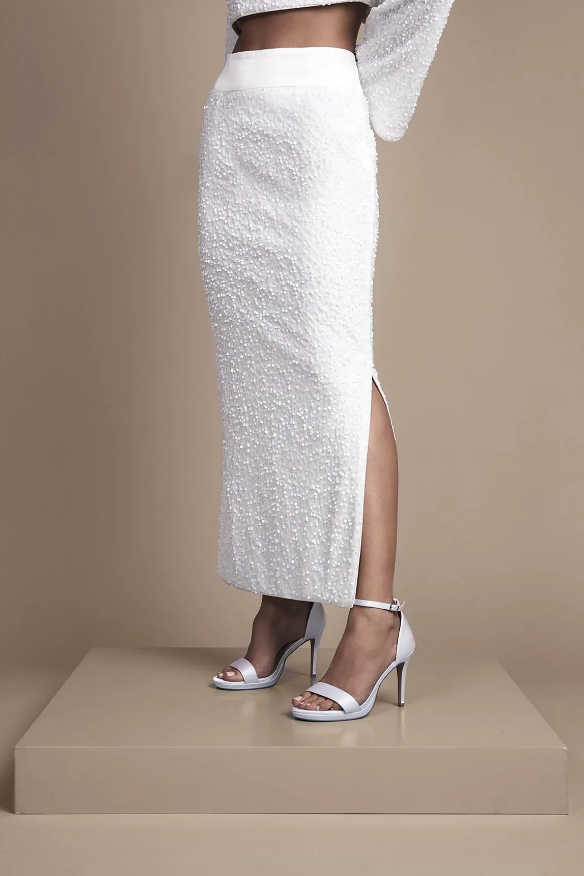 Jupe Midi Colonne en Velours à Paillettes