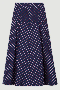 KarenMillen Jupe Midi Complète Rayée en Coton<Femme Jupes|Jupes