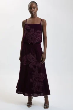 KarenMillen Jupe Midi Coordonnée En Velours Avec Découpes Ajourées<Femme Jupes|Jupes