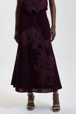 KarenMillen Jupe Midi Coordonnée En Velours Avec Découpes Ajourées<Femme Jupes|Jupes
