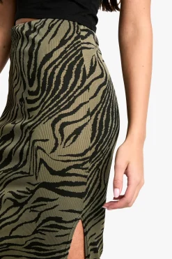 boohoo Jupe Midi Côtelée à Imprimé Zèbre avec Fente Latérale<Femme Jupes|Jupes