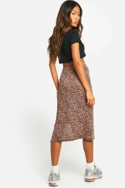 boohoo Jupe Midi à Côtes avec Fente Latérale et Imprimé<Femme Jupes|Jupes