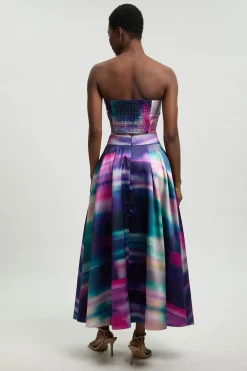 Jupe Midi De Bal En Sergé Jacquard À Imprimé Flou