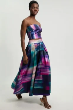 Jupe Midi De Bal En Sergé Jacquard À Imprimé Flou