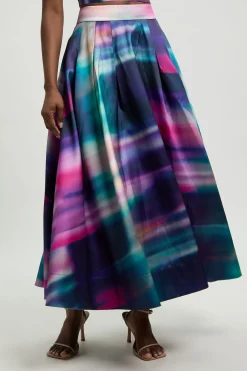 Jupe Midi De Bal En Sergé Jacquard À Imprimé Flou